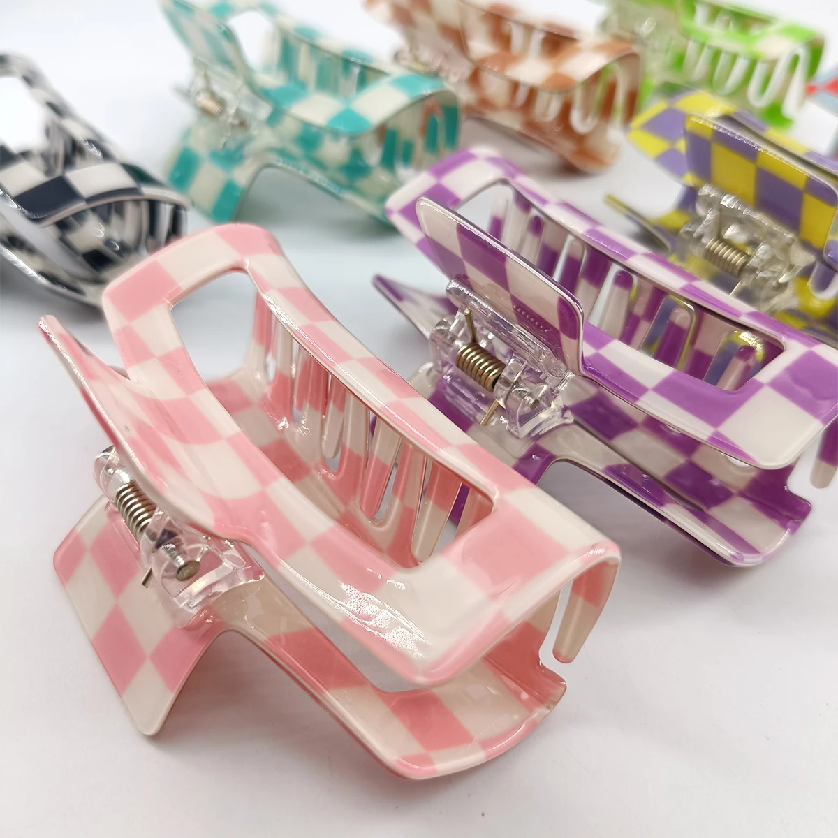 10.5cm Colorful Checkered Rectangle Hair Claw Clips For Women Girls Fashion Hair Clips For Styling Claw Clamps Hair Accessories