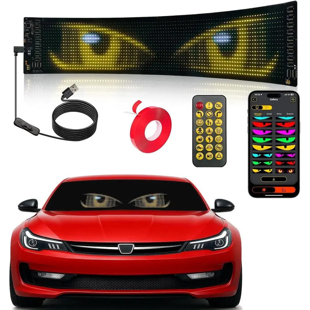 Cartello per auto a LED regolabile 23,4 x 4,7 con app e telecomando per parabrezza