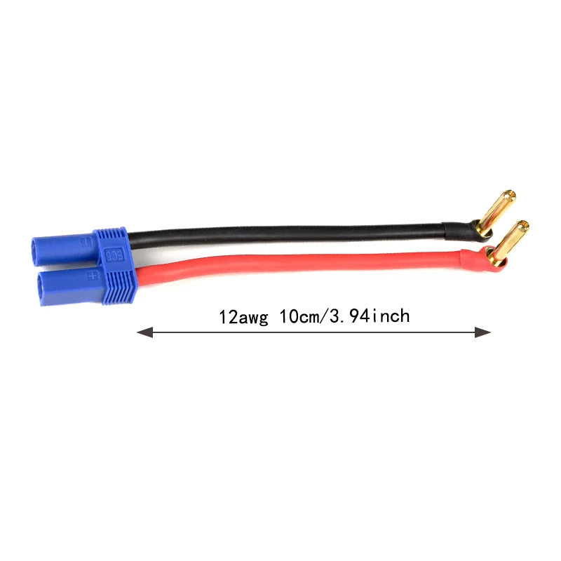 1/2 buah adaptor steker perempuan EC5 ke 90 ° 4.0mm 18mm konektor berlapis emas kabel isi daya 12AWG 10cm untuk pengisi daya baterai Lipo