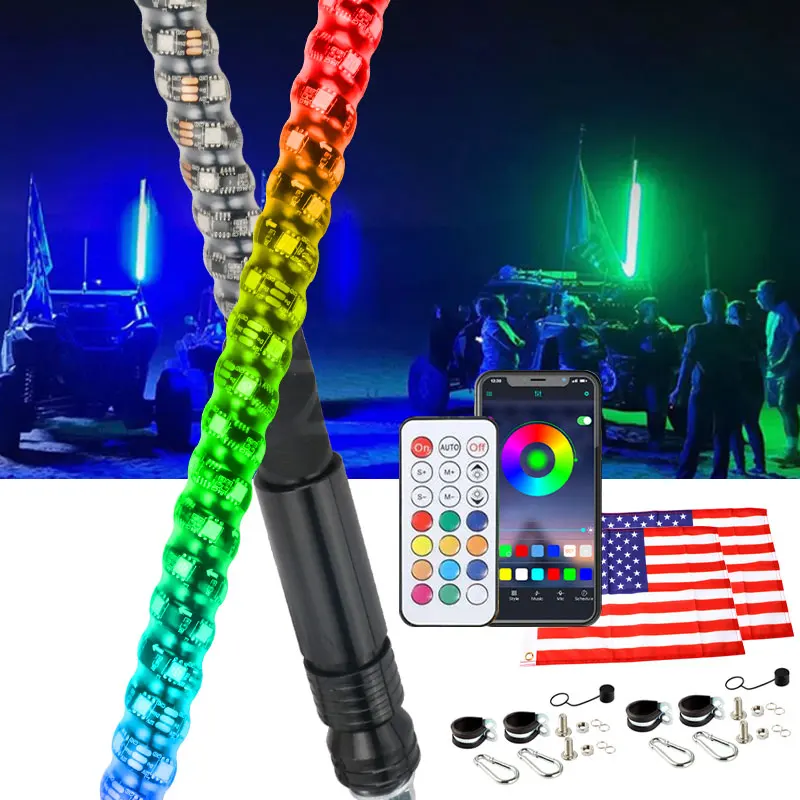 

2FT APP LED Whip Light ATV SUV Motorcycle Pickup Off Road Car rgb Flagpole lamp LED Decorative Light belt U.S.A national flag