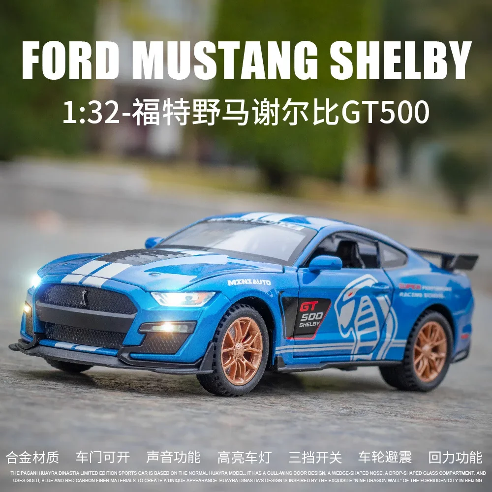 1:32 Ford Mustang Shelby GT500 Alloy Car Model Diecast Metal Toy Car Model Simulation Sound and Light Childrens Gifts A900