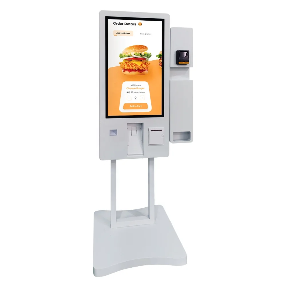 32 Inch touch screen fast food ordering and payment kiosk android system self-service machine with Banknote/Coin Acceptor