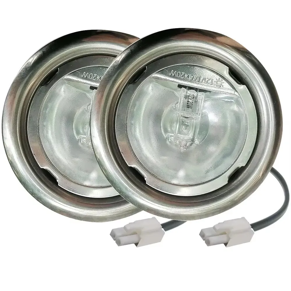 2x 12V AC 20W Halogen Bulb 50mm/2.0in Hole Recessed Range Hood Light Clear Glass Cover Replacement Lamp for Kitchen Smoke Fan