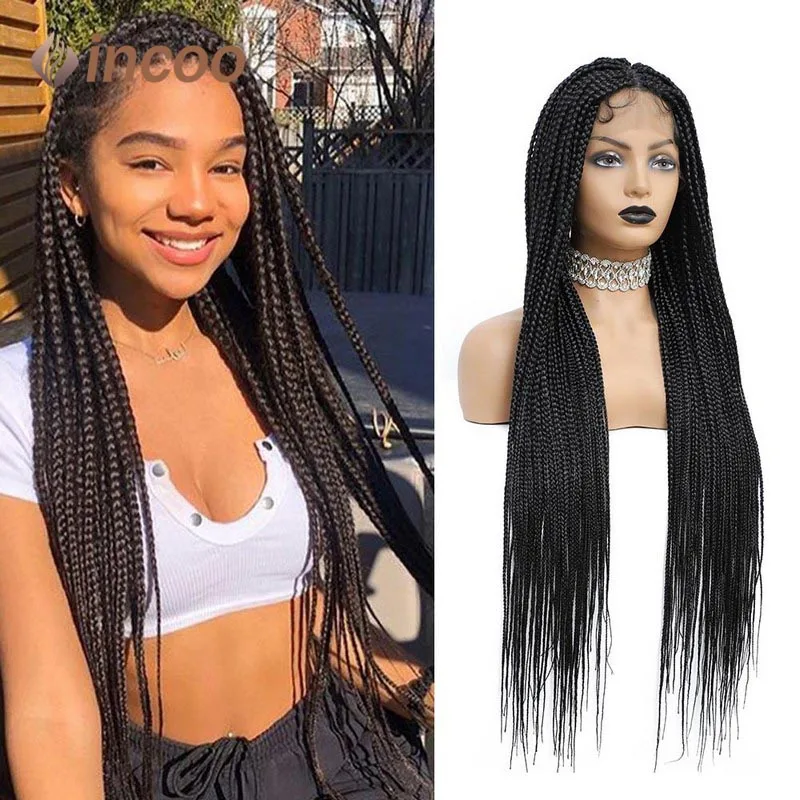 36 Inches Synthetic Braid Wigs With Baby Hair Full Lace Frontal Knotless Box Braids Wig For Black Women Super Long Braided Wigs