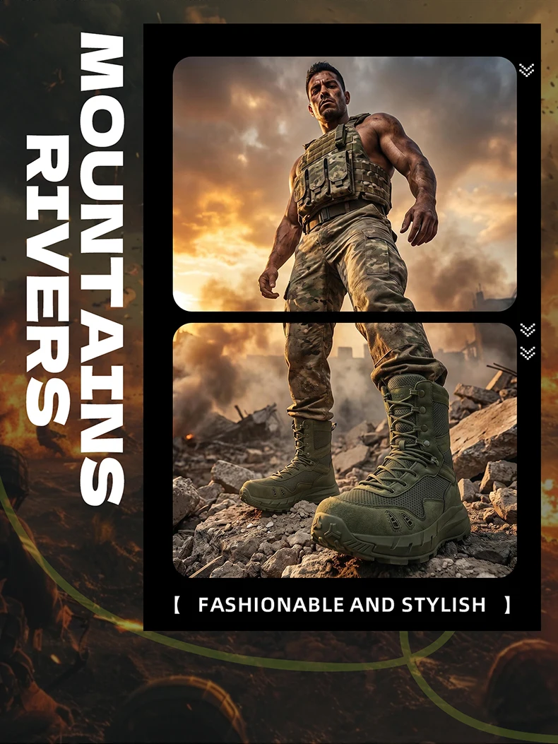 Neue taktische Stiefel für Herren, atmungsaktiv, wasserdicht, ultraleicht, für den Außenbereich, für Herren, Armee-Stiefel, schnelle Reaktion, Schnürung, Sicherheitsarbeit – Detail 5