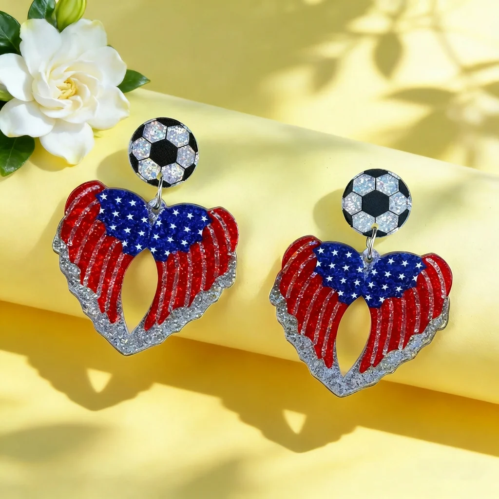 Glitter Earrings Comfortable Soccer Dangle Earrings American Flag Earrings Festive For Holiday Parties Soccer Sports Events