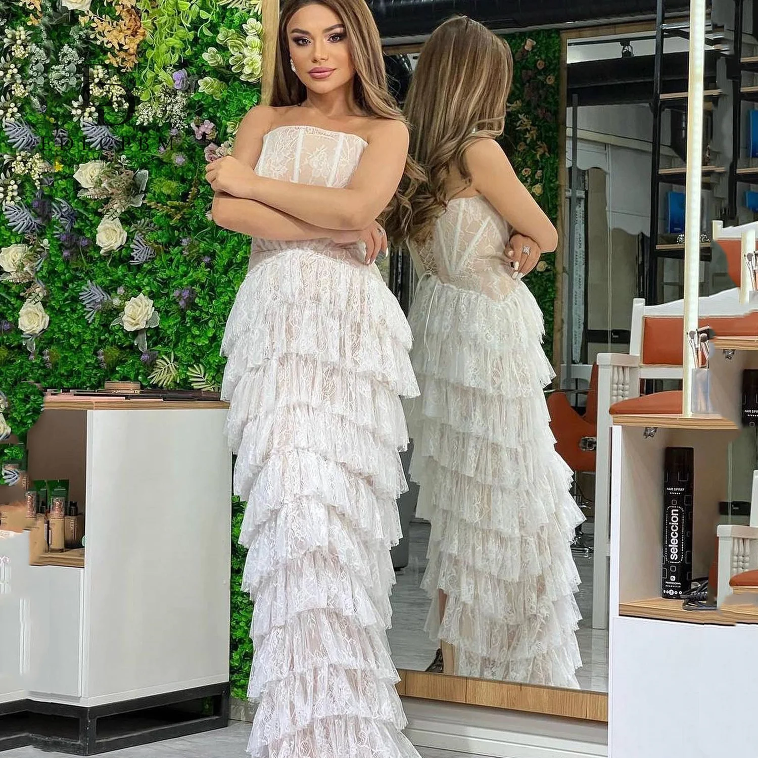 

EDECPBM Sleeveless Dresses Gala Customized فساتين سهرة Prom Dresses 2025 Woman Lace Vestidos De Festa Multi-layer Evening Dress