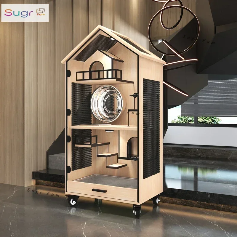 

Chinchilla cabinet cage luxury cage solid wood chinchilla cabinet panoramic villa bag glider cage