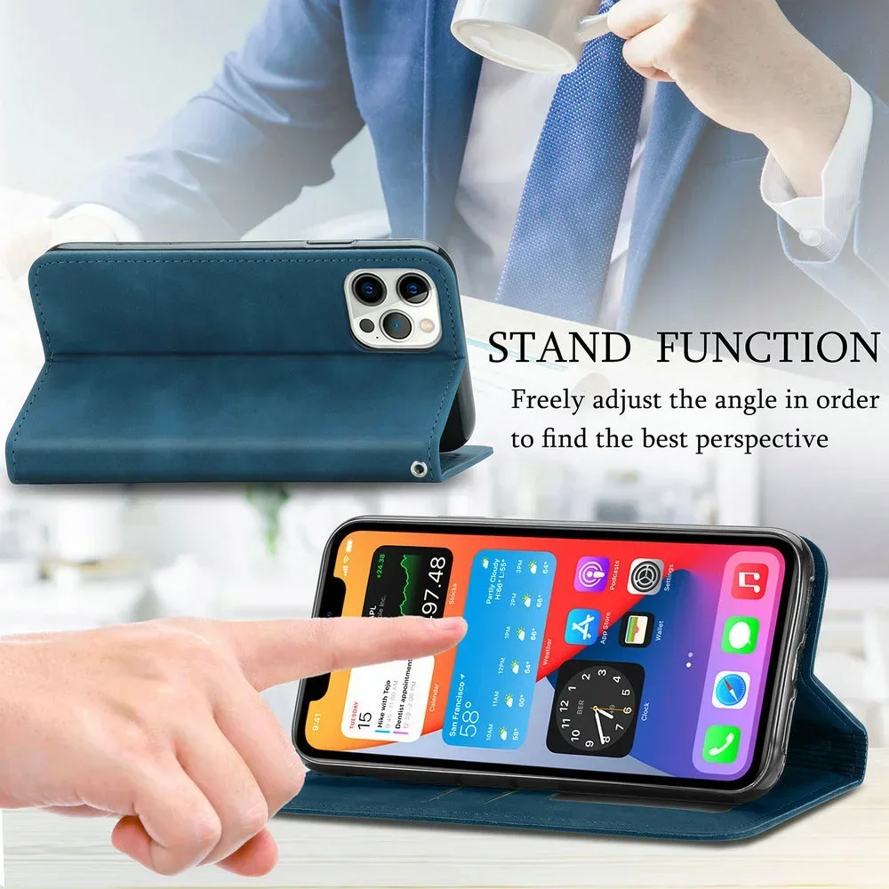 Dla iPhone 16 Pro Max 5G 2024 Premium Flip Case Smooth Leather Book Funda iPhone 16 Plus Etui iPhone 16 ProMax Wallet Cover Coque