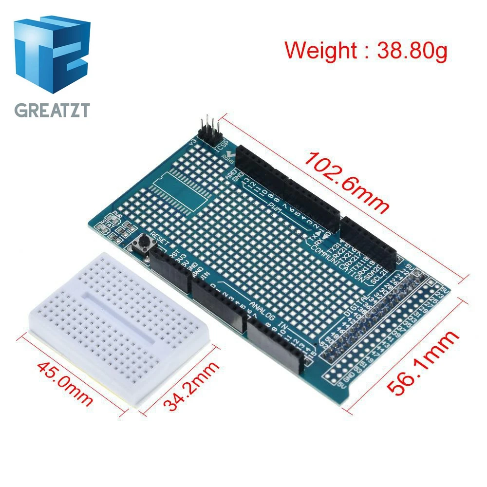 MEGA 2560 R3 Proto Prototype Shield V3.0 Expansion Development Board + Mini PCB Breadboard 170 Tie Points for arduino DIY
