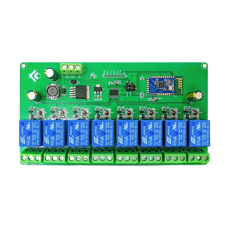 8 Channel BT Relay Module 5V/DC7-28V Power Supply Mobile APP Remote Control Switch 10A 250VAC 30VDC UART Debug Port Relay Module