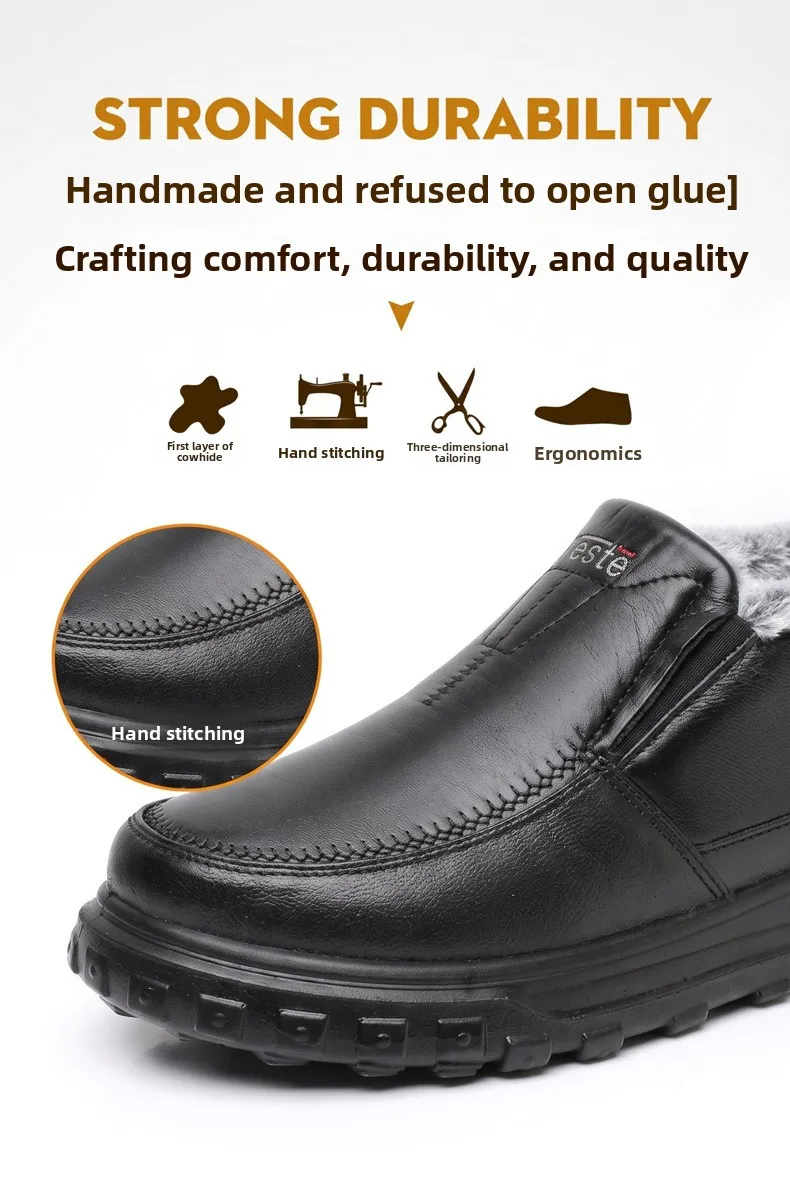 Herren Winter Slip-On Schuhe Wasserdicht Dick Plüsch Gefüttert Warme Casual Loafer Rutschfeste Plattform Schneestiefel – Detail 7