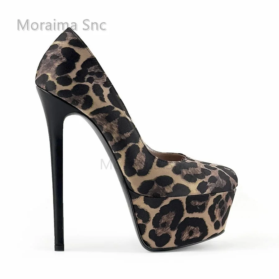 

Extremely High Heeled Pumps for Women Stiletto Platform Shoes Black White Leopard High-Heels Handmade Sexy Fashion Show Shoes