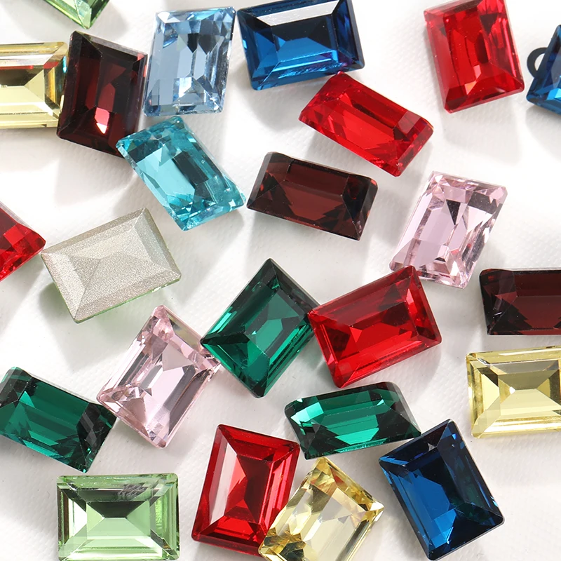 10x14mm Rectangle Shape Rhinestones Pointback Charms Glass Beads Glue On Gems Clothes Jewelry Accessories