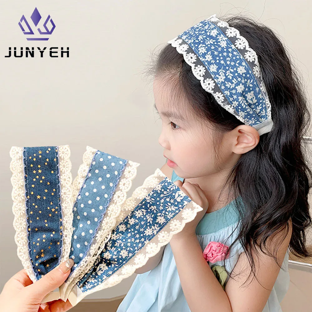 

Sweet Lace Embroidered Flower Magic Tape Hairband Kids Fringe Hair Styling Versatile Hairband Hair Accessory For Children