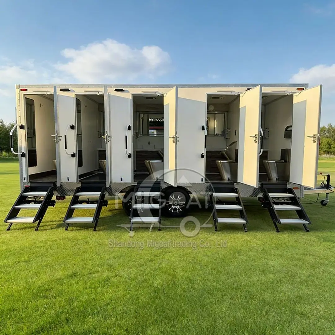 Luxury Portable Mobile Toilet Trailer with Sink Mirror Stainless Steel Fixtures for Outdoor Events And Construction Sites