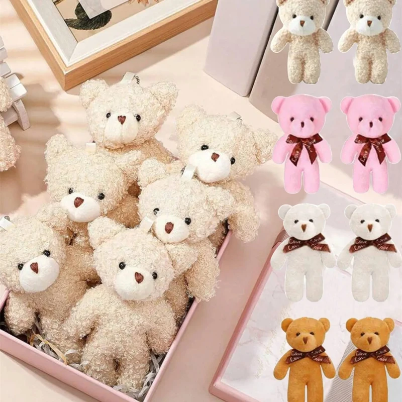 10pcs Mini Cute Cartoon Plush Bear, Birthday Girl Gift Doll for Birthday Wedding Party Favors Supplies DIY Accessory