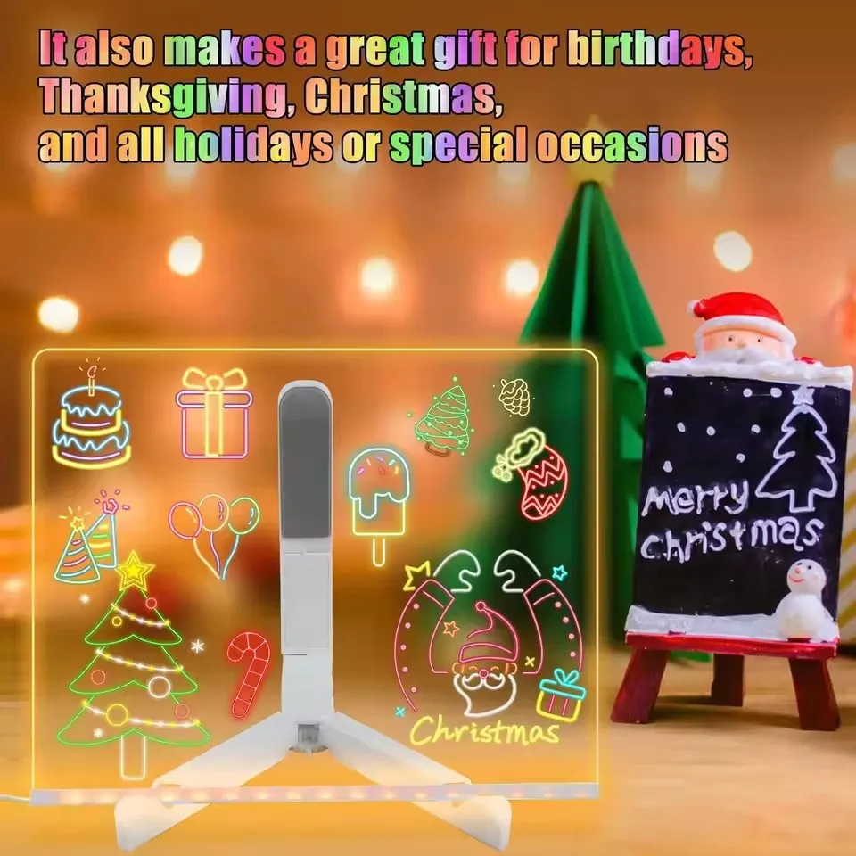 LED Note Board Night Light With Colorful 7 Pens DIY Acrylic Message Board Erasable Painting Drawing Board For Kids Birthday Gift - view 2