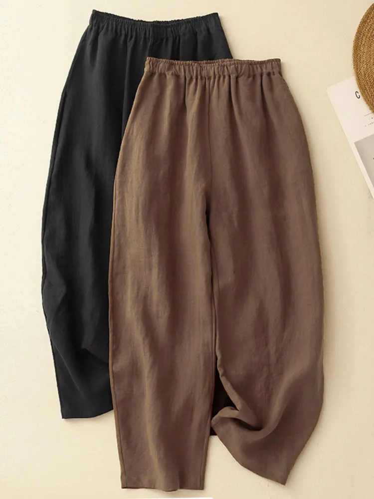 Pantalones Harlan holgados de cintura alta para mujer, pantalones farol con cintura elástica, mallas holgadas artísticas, pantalones largos de verano