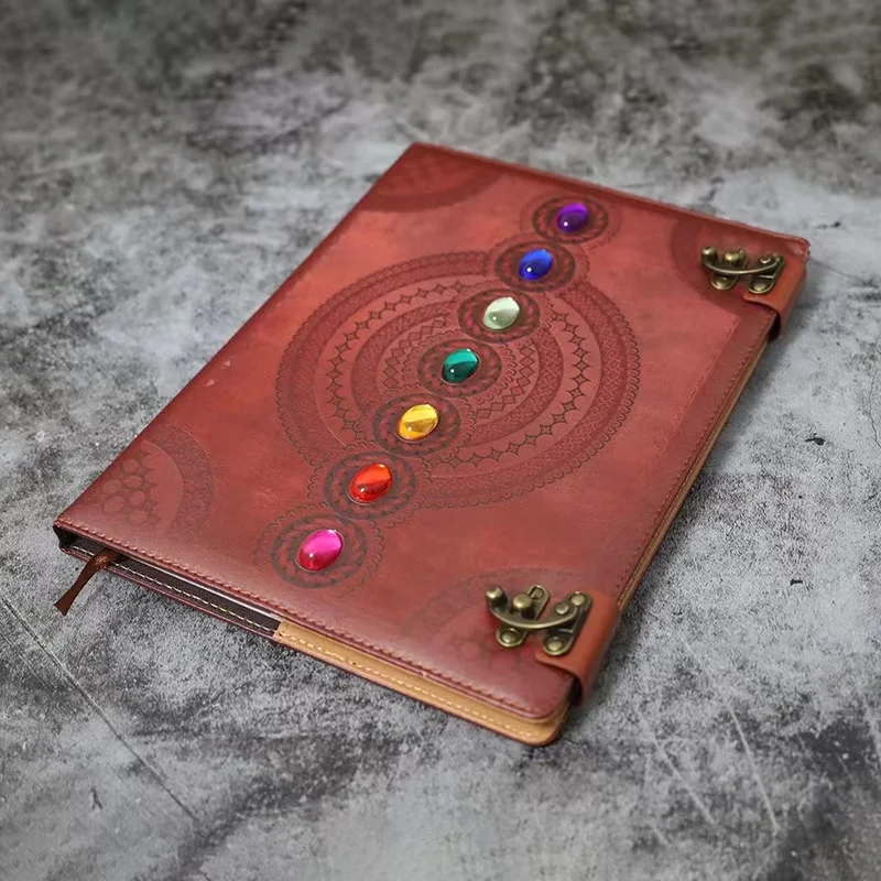 Seven Chakra Medieval Setting Stones Student Writing Journal Book of Shadows Retro Notebook Office Diary Poetry Sketch Book