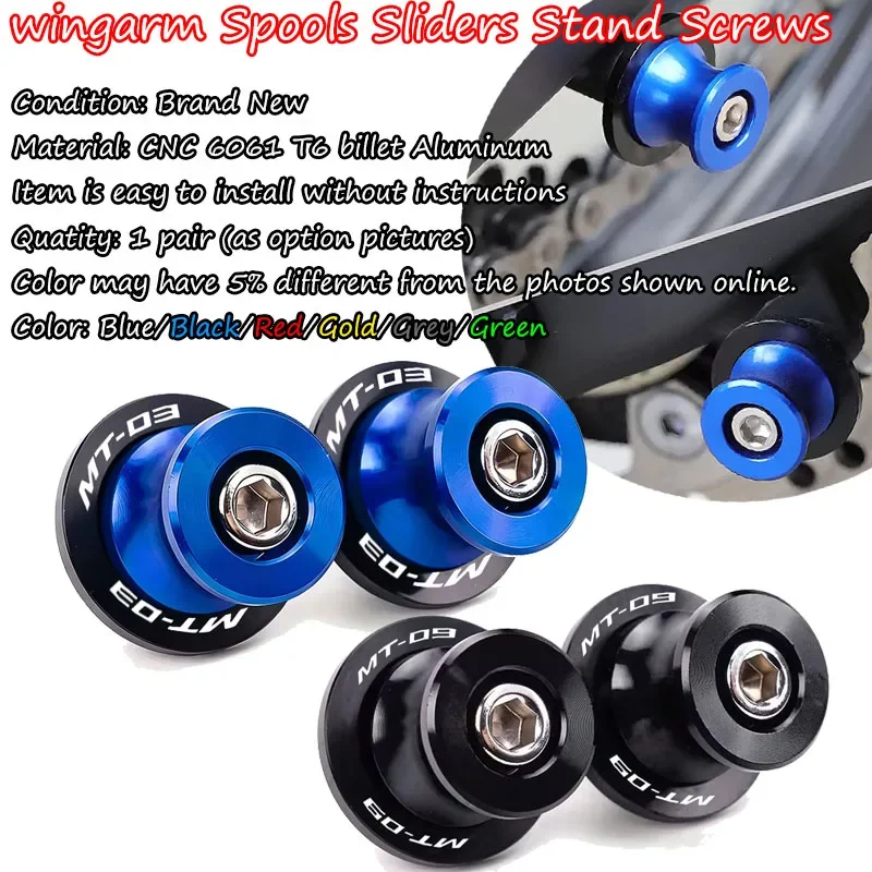 For MT03 MT09 MT10 MT 03 09 10 mt03 mt09 mt10 Swingarm Spools Sliders Stand Screws 6MM Swing Arm Motorcycle Accessories