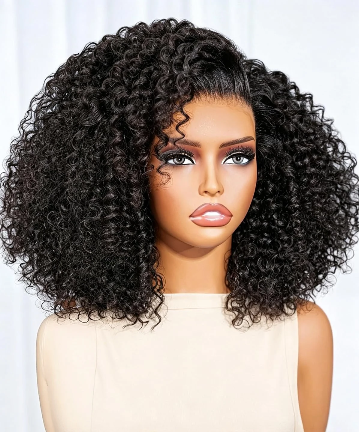 Synthetic Jerry Curly Wigs 13X4 HD Lace Frontal Glueless Wig 12 Inches | Short Curly Wigs for Black Women 200% Density Headband Wig Natural Black Ready to Go