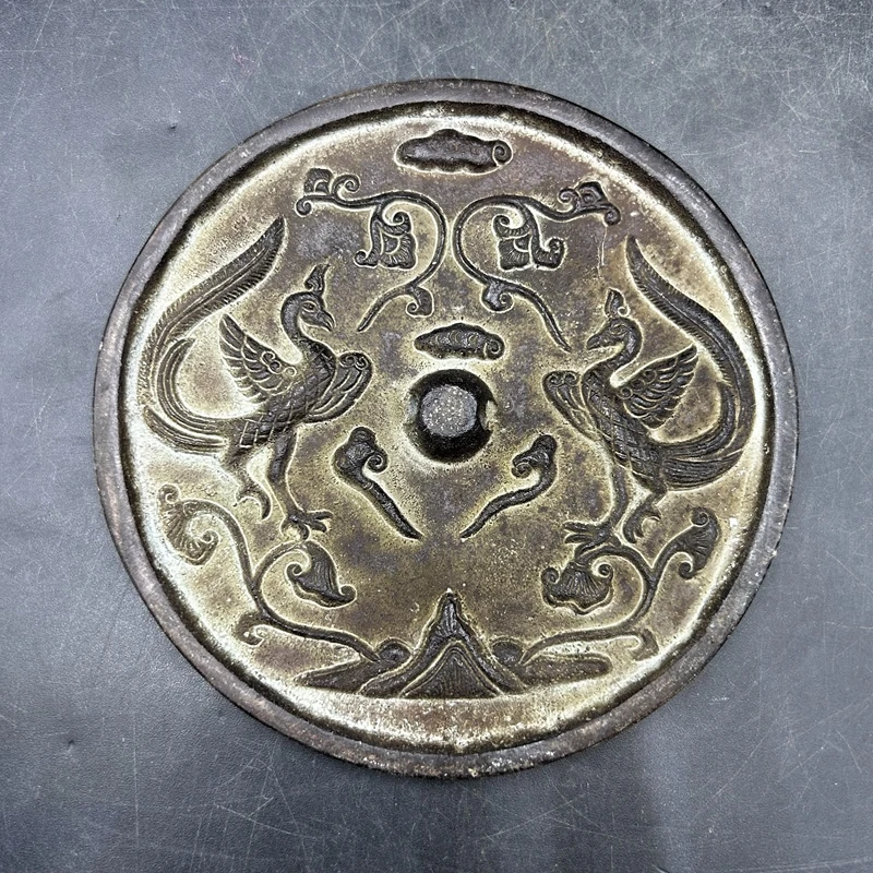

Antique Miscellaneous, Tang Dynasty Bronze Mirror, Grape Double Crane Mirror, Home Craft Ornament, copper