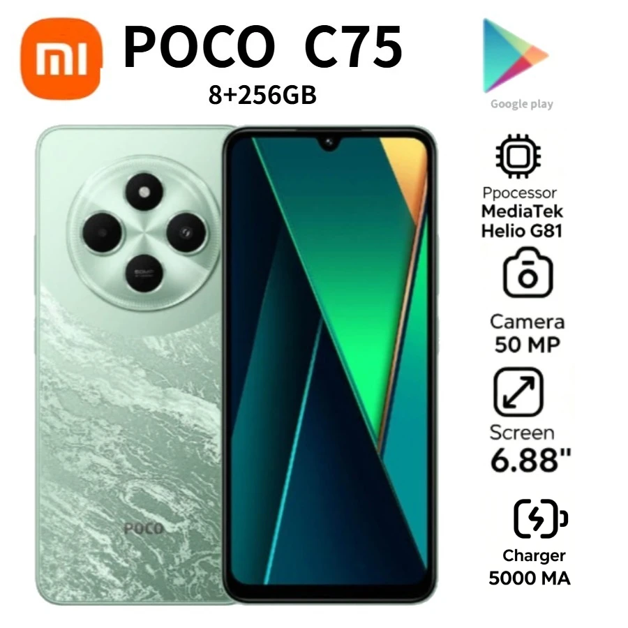 2026 New POCO C75 Global Version Factory Unlocked Smartphone 8GB RAM 256GB ROM 6.88 Inch 120Hz High Refresh Rate HD Display