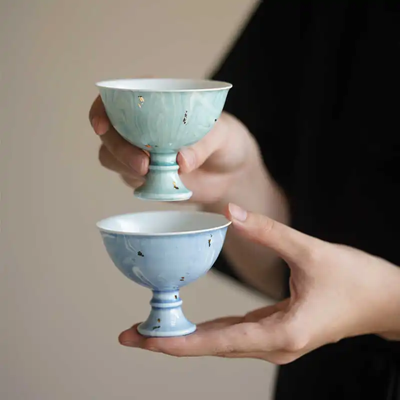 

Чашка ручной работы Zhenan Tang на высокой ножке, оригинальная, с росписью тушью, для чая и вина, для домашнего использования