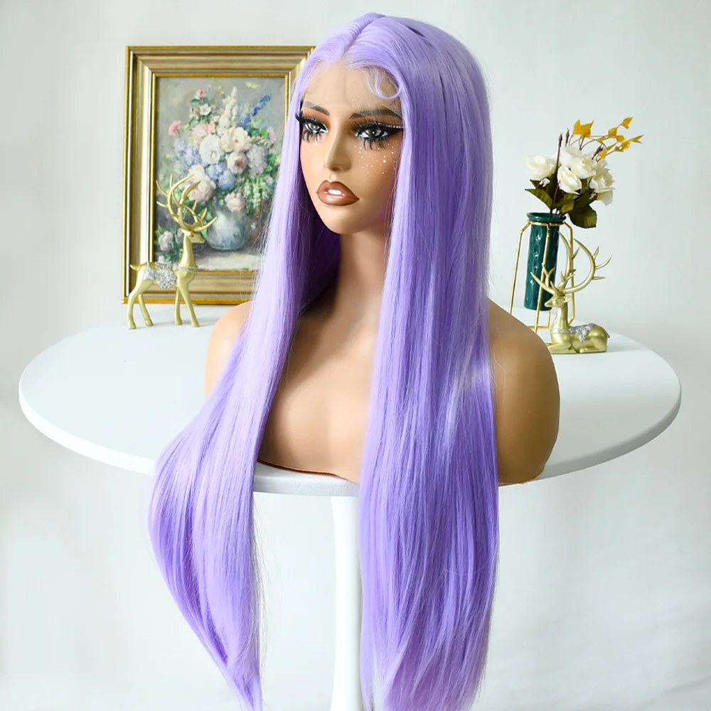 Light Purple Wig Long Silky Straight Free Part Synthetic Lace Front Wigs Heat Resistant Fiber Wig for Women Daily Party Cosplay