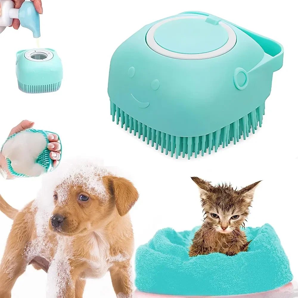 Silicone Bristle Pet Bath Brush - Calming Dog & Cat Massager - Tranquil Shampoo Dispenser - Silky Fur Care Tool - Peaceful Groom