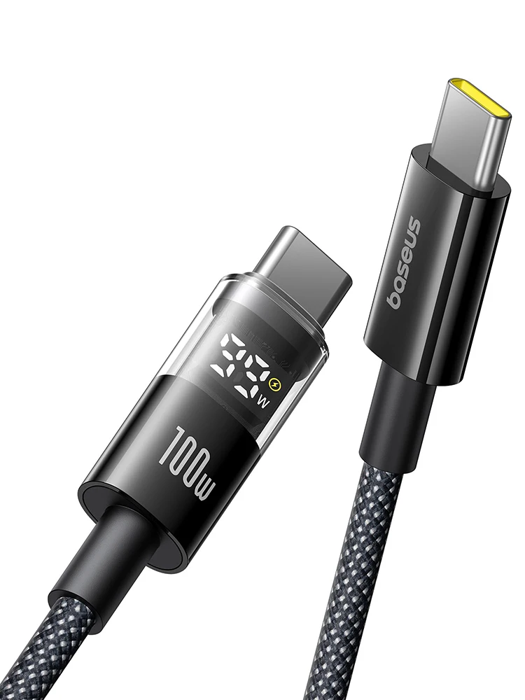 Baseus USB C Cable,100W 5A Fast Charging USB C Charger Cable with LED Display, Zinc Alloy Nylon Braided USB C to USB C Cable