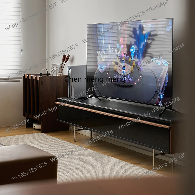 

TV Cabinet Rock Slab Black Walnut Solid Wood Wabi-Sabi Style Black Minimalist Coffee Table Set Modern Simple