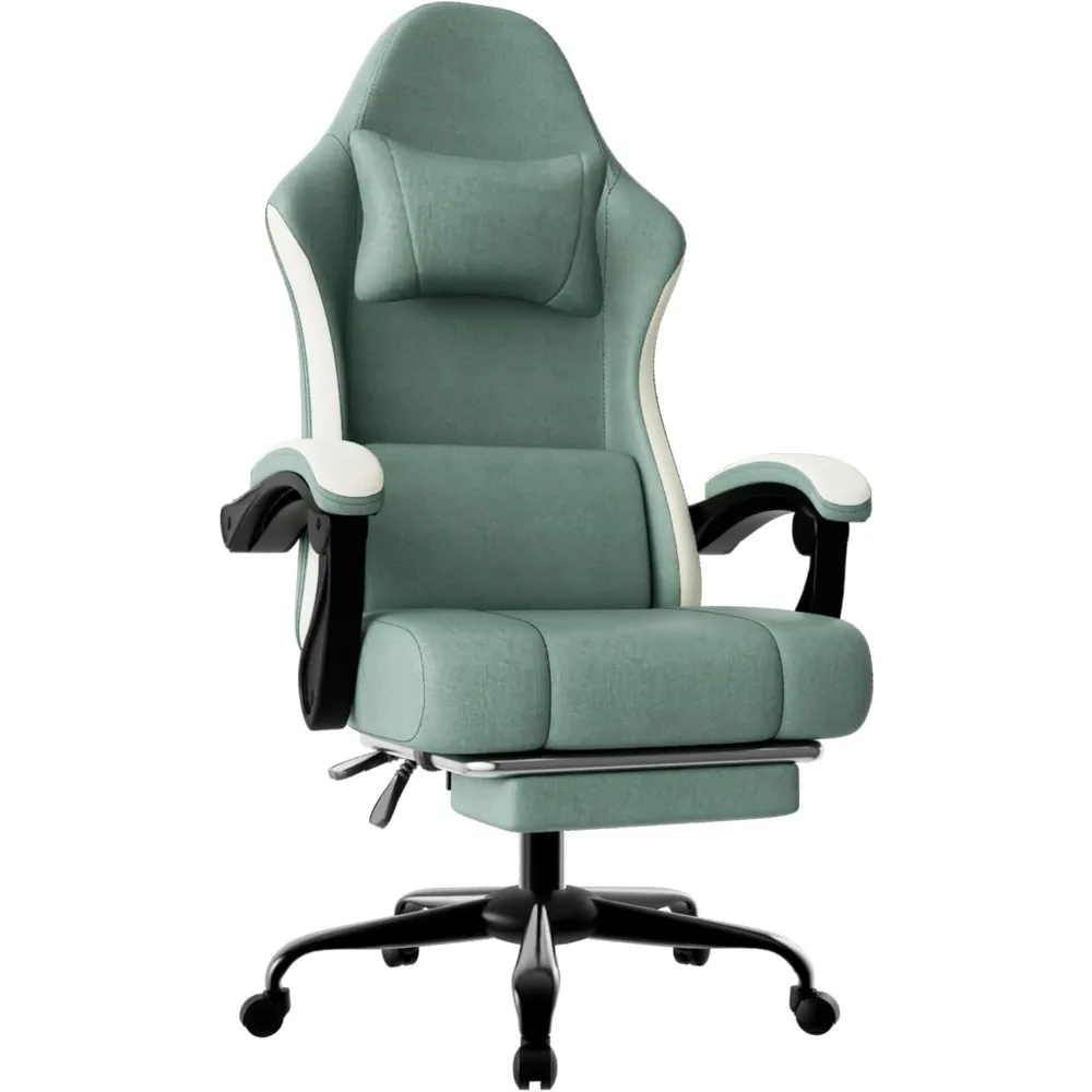 

Ergonomic Gaming Chair with Pocketed Spring Cushion, Breathable Fabric Computer Chair with Footrest, Adjustable Lumbar Support