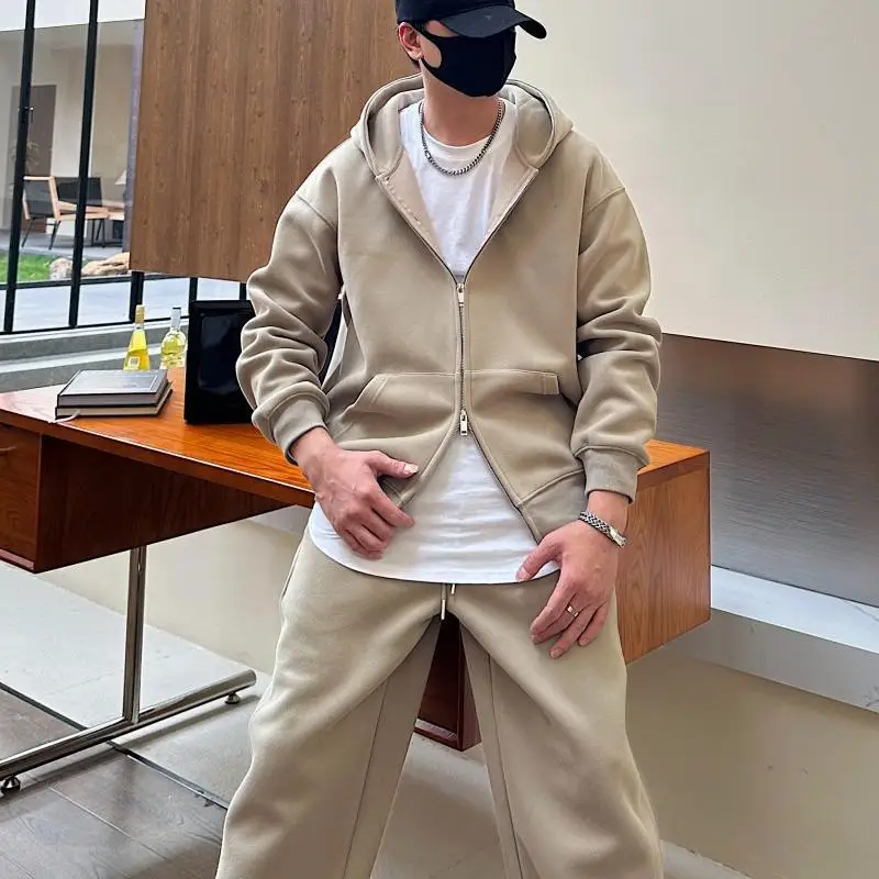 Fashionable new men's hooded sweatshirt, sweatpants zipper set, men's and women's jacket, jacket, pants two-piece set