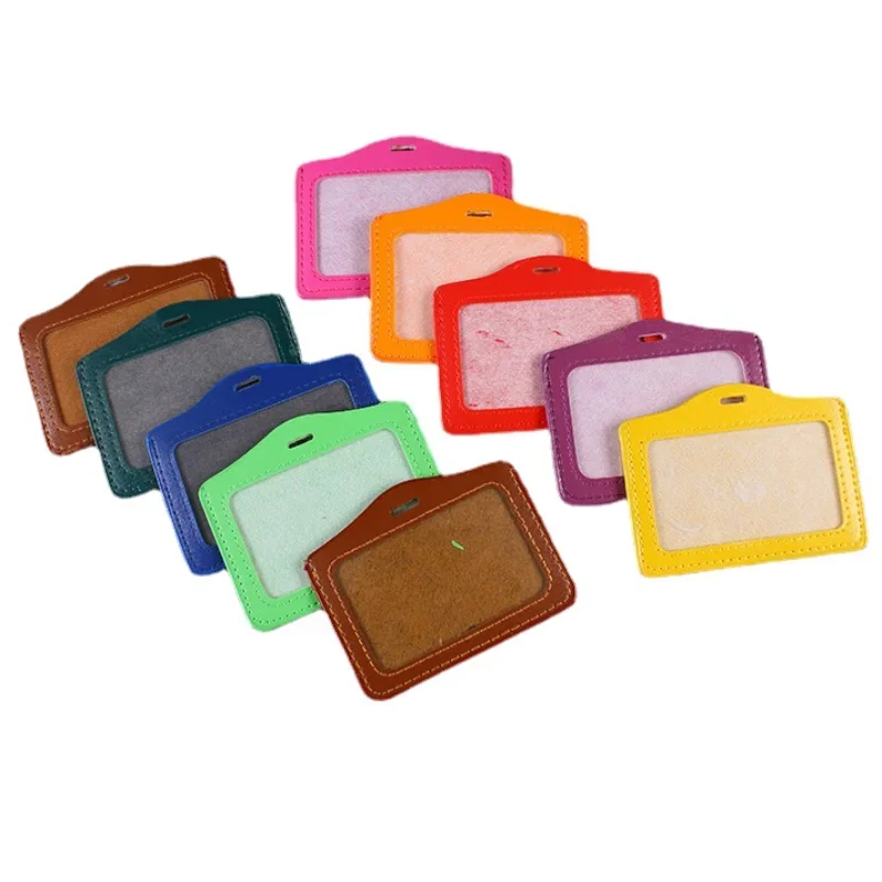 PU Leather ID Tag Credit Bank Card Protector Name Badge Holder Bus Pass Work Card Case Identity Badge Card Sleeve Horizontal