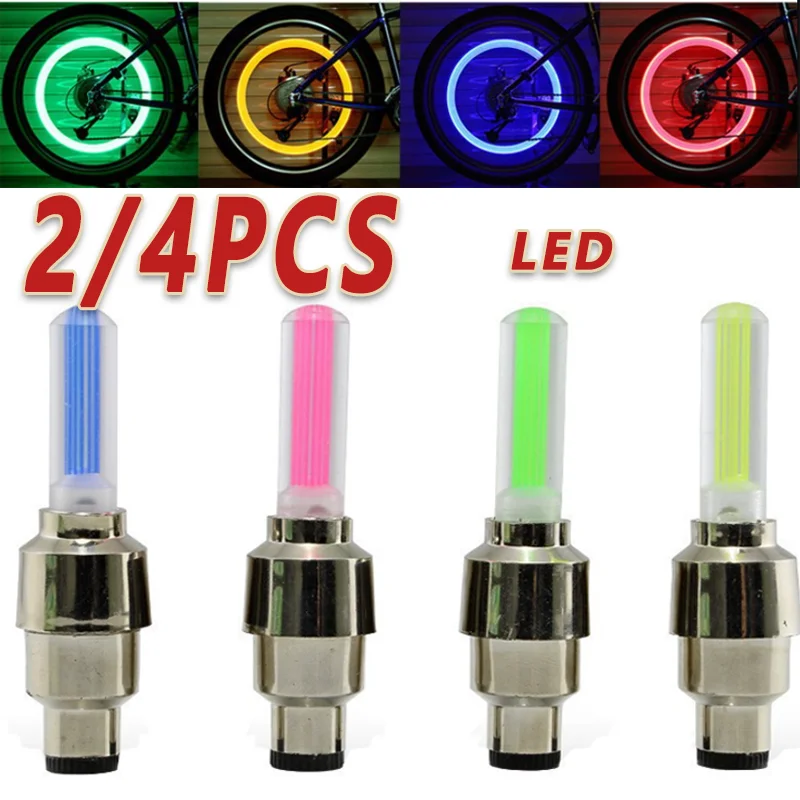 2/4Pcs Car Motorcycle Bicycle Tire Valve Caps Light LED Neon Flash Lamp Waterproof Tyre Universal Wheel Lights Car Accessories