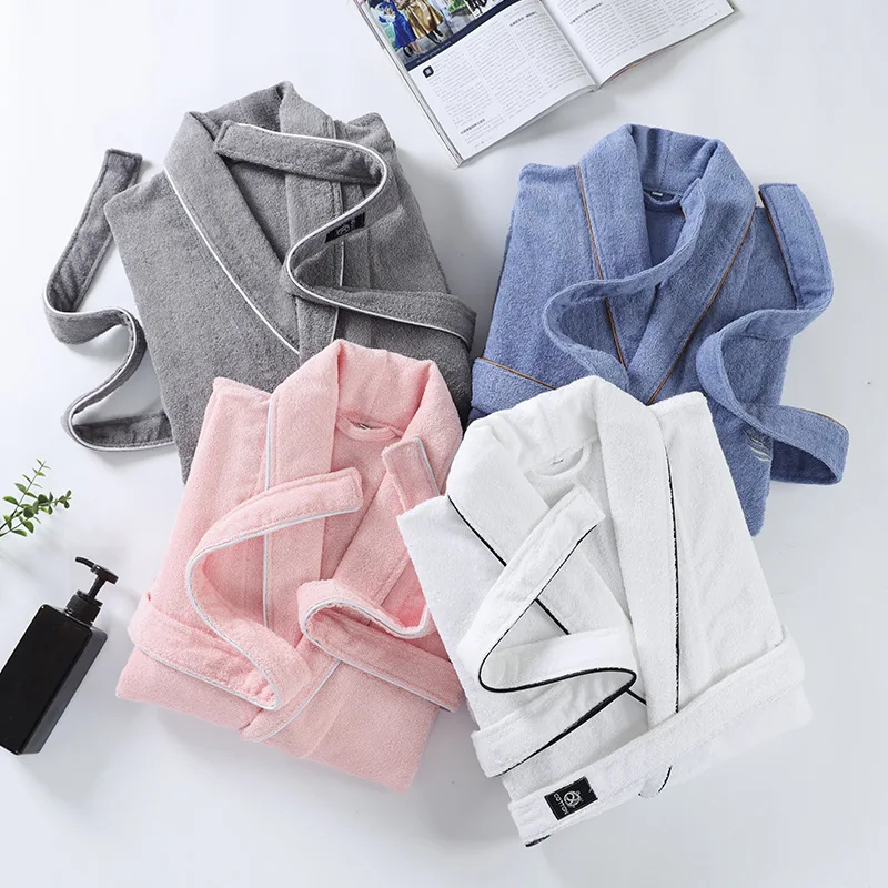 Autumn Pure cotton bathrobe women and men lovers hotel spa bathrobe long robe dressing gown 8462