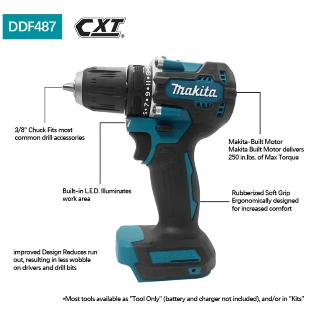 Makita DDF487 Cordless Drills 1700rpm No Battery Impact Drill Cordless 13mm Electric Screwdriver Makita 18V Battery Power Tool