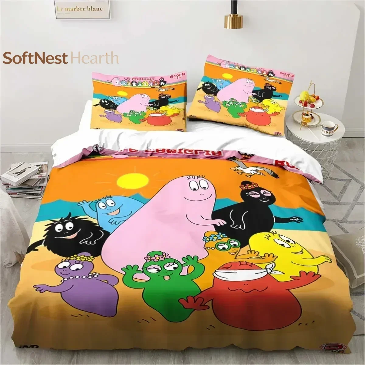 2026 Cute Cartoon Les Barbapapa Bedding Set Soft Duvet Cover Adult Kids Bedroom Single Double King Size Bed Duvet Cover Pillow C