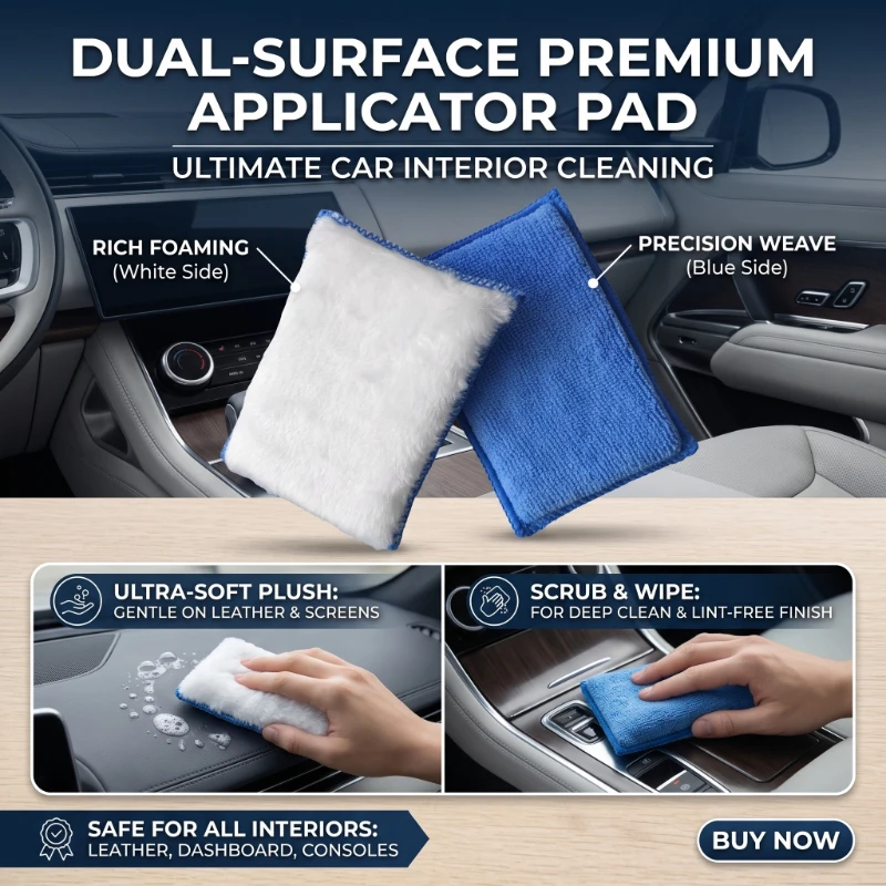 Professional Grade Detailing Sponge, Premium Microfiber Polyester Car Cleaning Tool, Non-Abrasive & Lint-Free for Glass and Trim