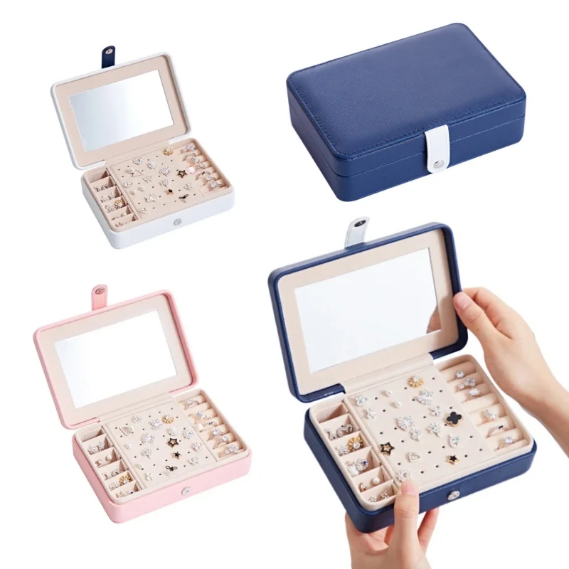 Fashion Portable Jewelry Box Pu Moisture-Proof Portable Ear Studs Earring Ring Multifunctional Travel Storage Tool Gift