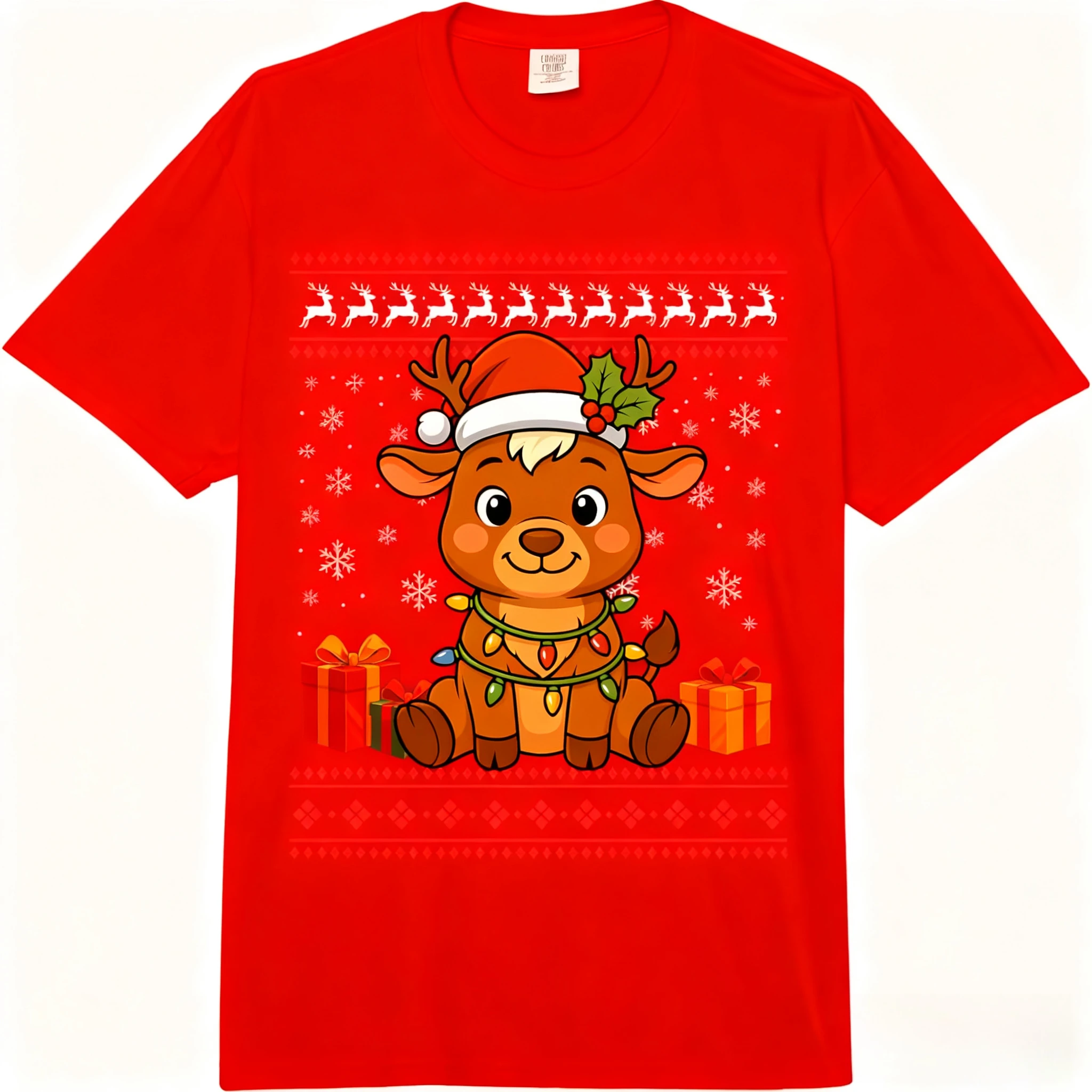 

Газель Рождественский уродливый свитер Газель Графический комфорт Цвета для взрослых Тяжелый вес Унисекс Модная свободная повседневная футболка из 100% хлопка