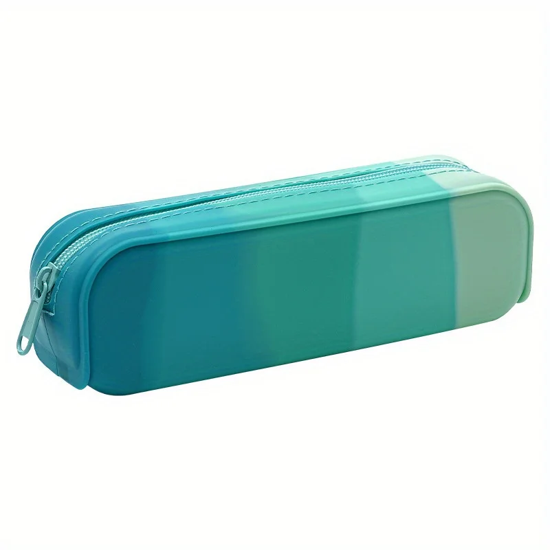 1PC Fashionable Silicone Pencil Case,Multi-Color Stationery Bag, Portable Makeup Pouch, Durable Zippered School Supply Organizer