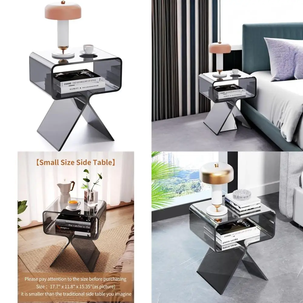 

Modern Clear Acrylic Nightstand Table - Sleek Black Side Table for Living Room Decor and Display