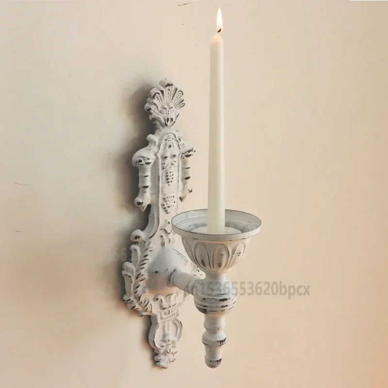 

European Style Iron Wall Candle Holders Handcrafted White Retro Creative Candlestick Metal home Wall Decorative Candle Holder