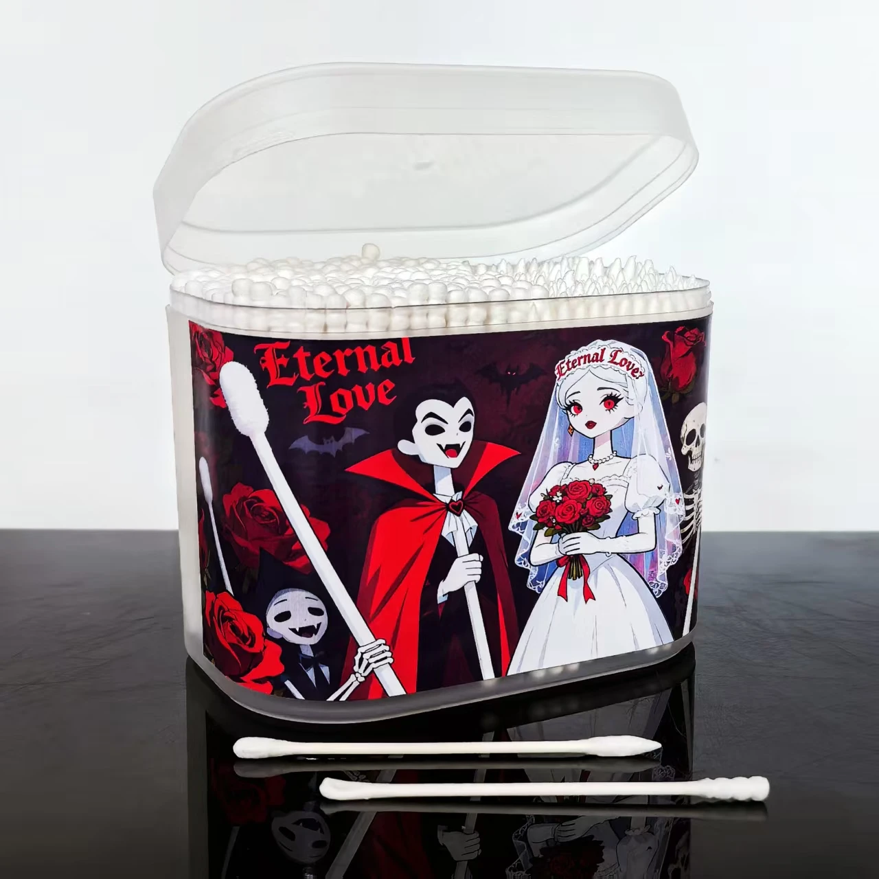 600개 뱀파이어 신부 테마 양면 면봉, 얇은 종이 스틱 귀 청소 스타일 면봉, 선물용 면봉