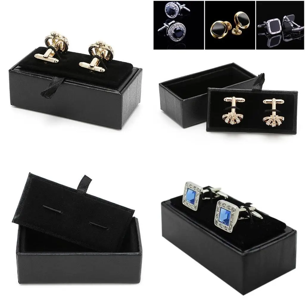 

A52E Cufflink Box for Case Jewelry for Case Gift Box Earring Box Faux Leather Ring Holder Tie Clip Display Cufflink