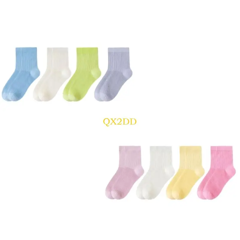 QX2D Lightweight Ventilated Ankle Socks Reinforced Toe Heel For Boys Girls 4 Pair