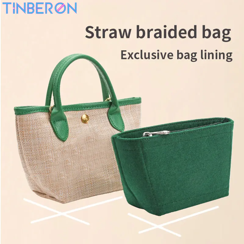 TINBERON Bag Organizer Insert Felt Cloth Cosmetic Bag Fits For Straw Bag Mini Exclusive Bag Liner Multifunctional Storage Bags